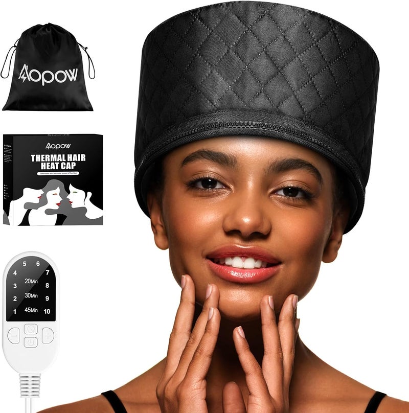 aopow Heat Cap for Deep Conditioning: 10-Level Heats Up Quickly 3 Time Settings Hair Steamer for Natural Hair Home Use Thermal Steam Cap for Black Hair Portable Heating Caps - Image 1